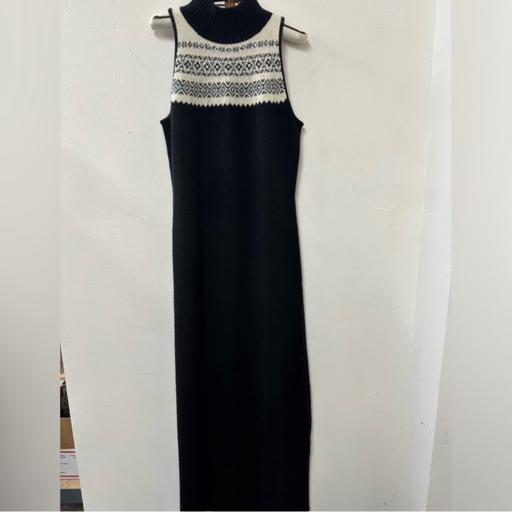 Ralph Lauren Black Rabbit Hair Evening Gown Fair Isle Large